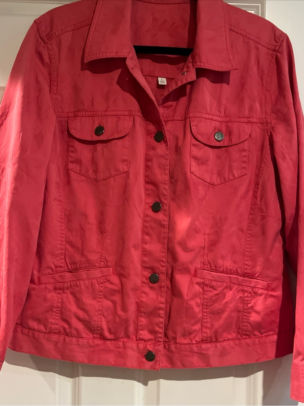 J. Jill Coral muted floral  Button Front 100 %Cotton Utility Jacket
